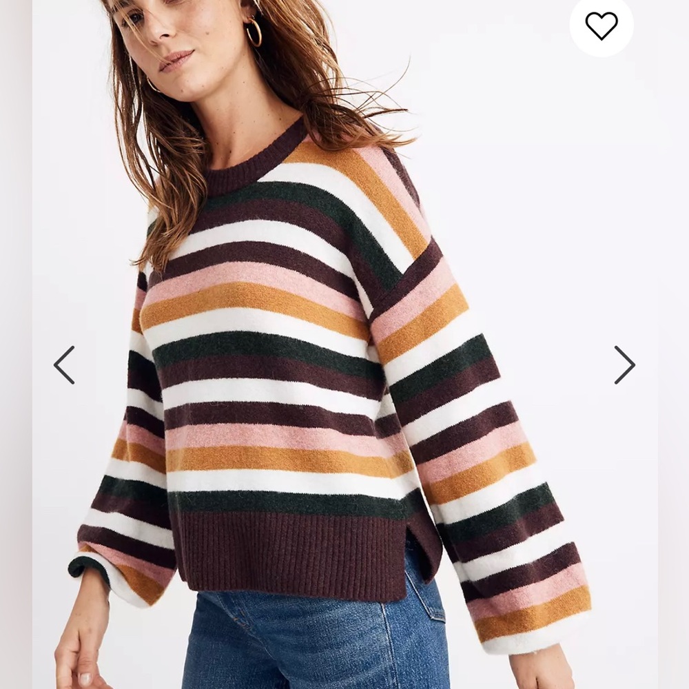 Madewell Striped Crewneck Sweater in Brown, Pink, White, Green, Gold